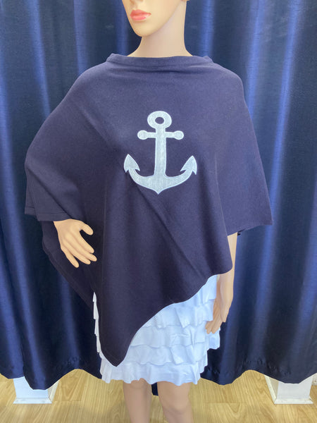 Navy Poncho with White Anchor