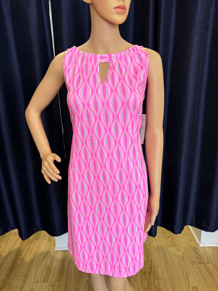 LuLu-B Bright Pink Multi Sleeveless Halter Keyhole Dress