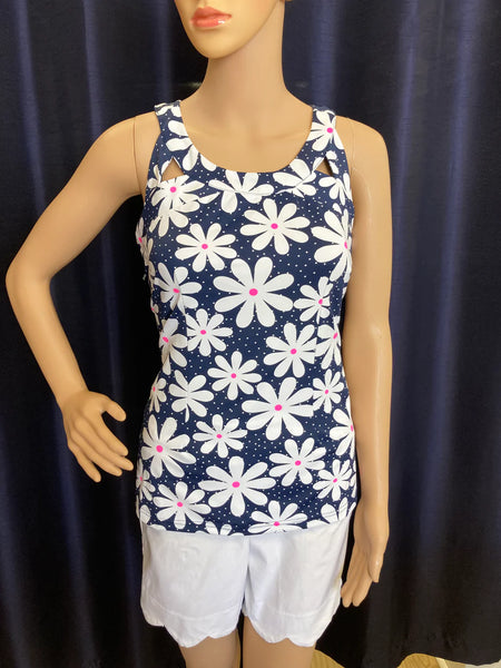 LuLu-B Daisies on Navy Sext Cut Out Top