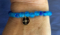 Compass Rose Blue Glass Beaded Bracelet