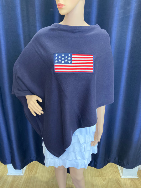 Navy Poncho with Flag