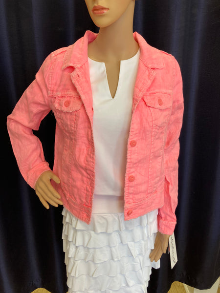 LuLu-B Bright Coral Jean Style Linen Jacket – Lake Effect