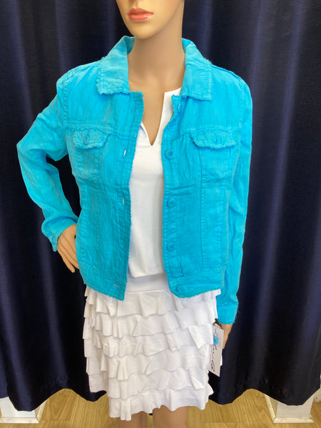 LuLu-B Bright Turquoise "Jean Style" Linen Jacket