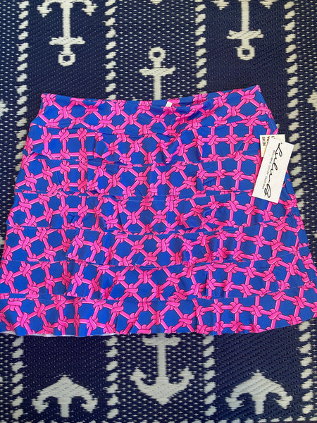 LuLu-B Bright Pink Knots on Periwinkle Ruffle Skort